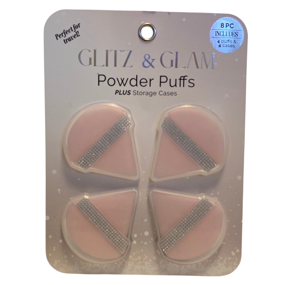 Glitz and Glam Rhinestone  Triangle Powder Puffs with Cases